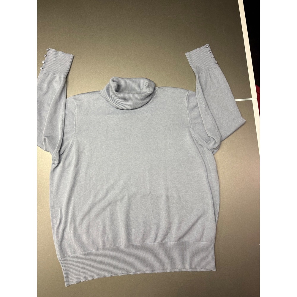 Retrology Womens 3X Light Blue Turtleneck Sweater Button Cuff Long Sleeve Knit
